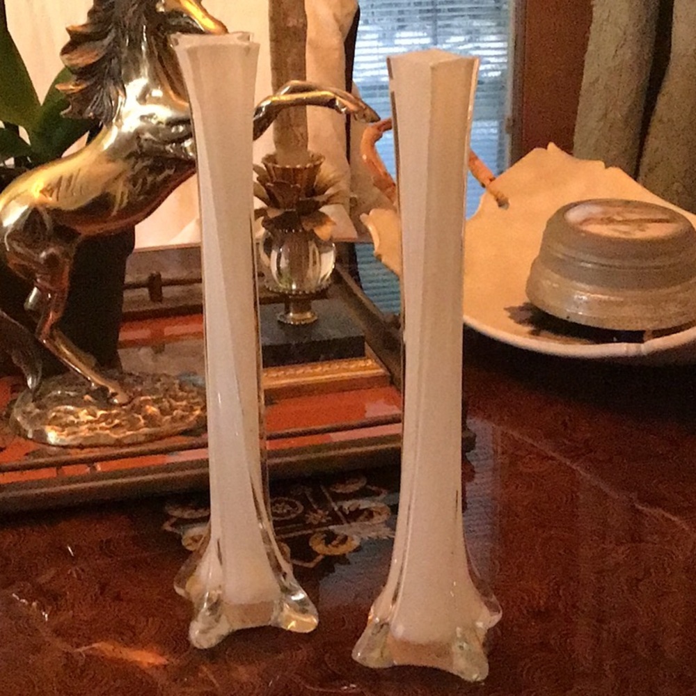 Elegant Cream Glass Candleholders Vintage 11 3/4”